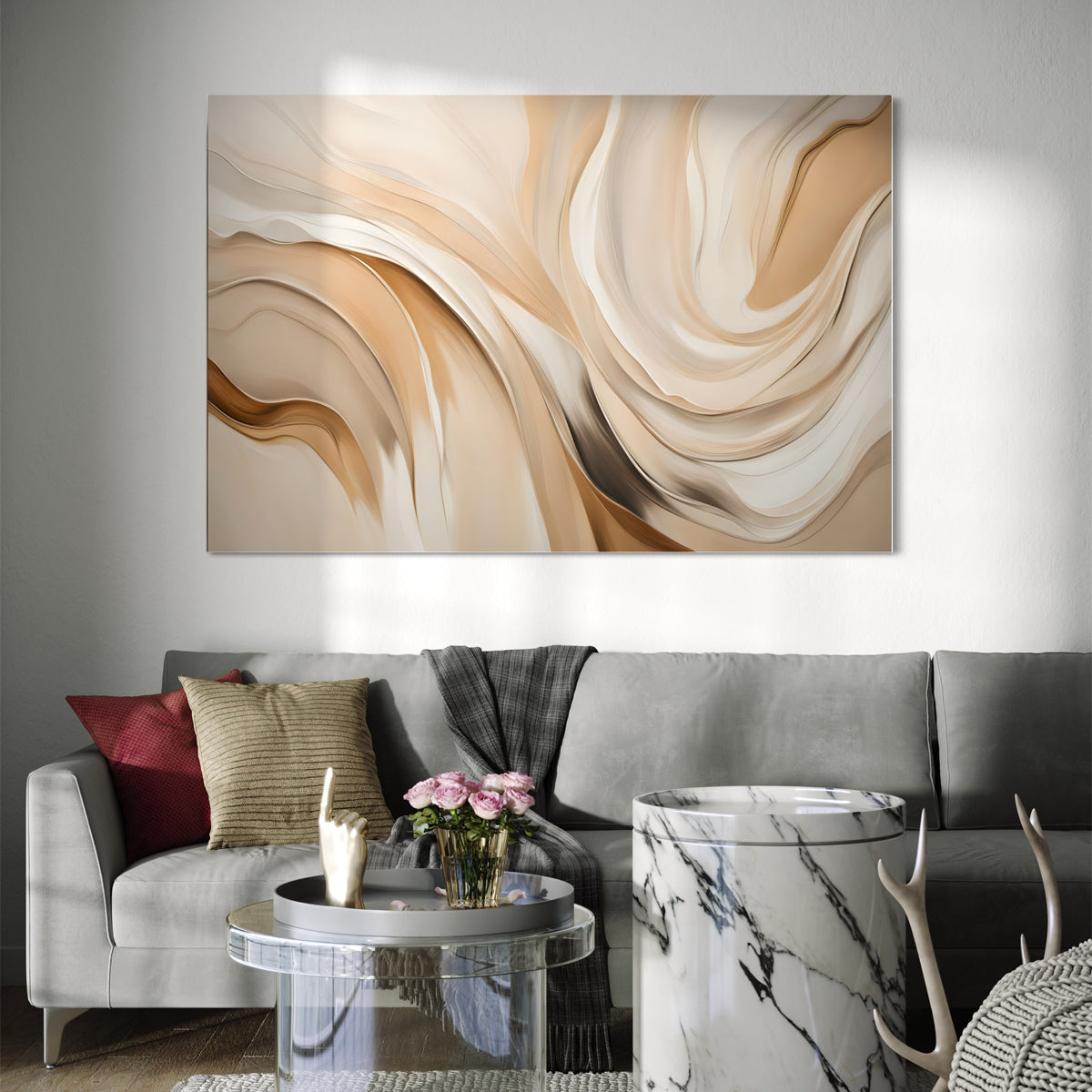 Beige Illumination Abstract Canvas - Blanq Canvas