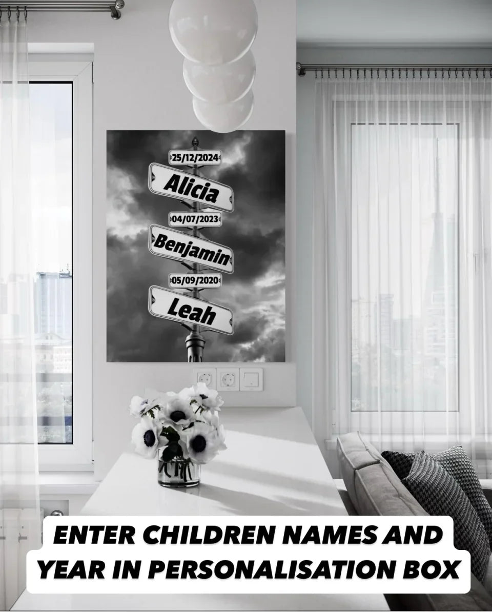 Children DOB Street Sign Canvas