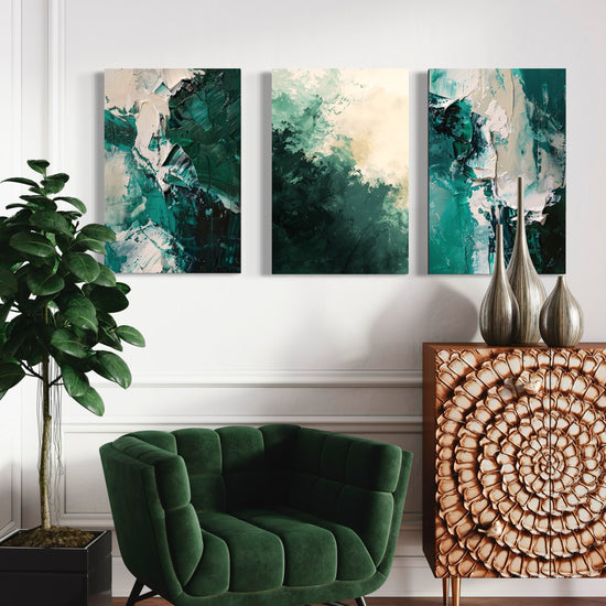 Emerald Whispers Set of 3 Wall Art
