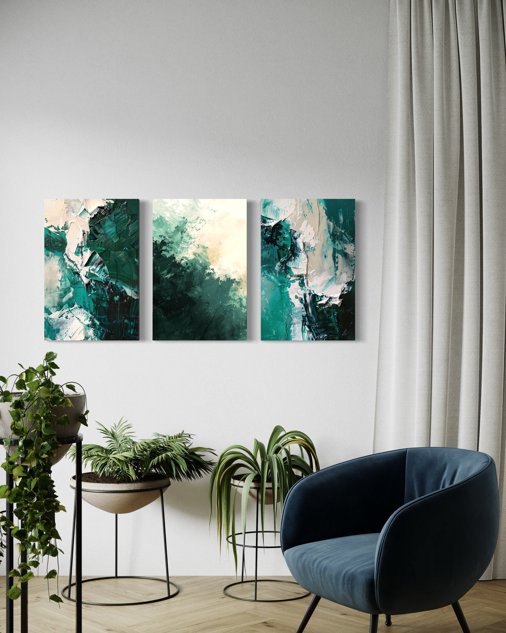 Emerald Whispers Set of 3 Wall Art