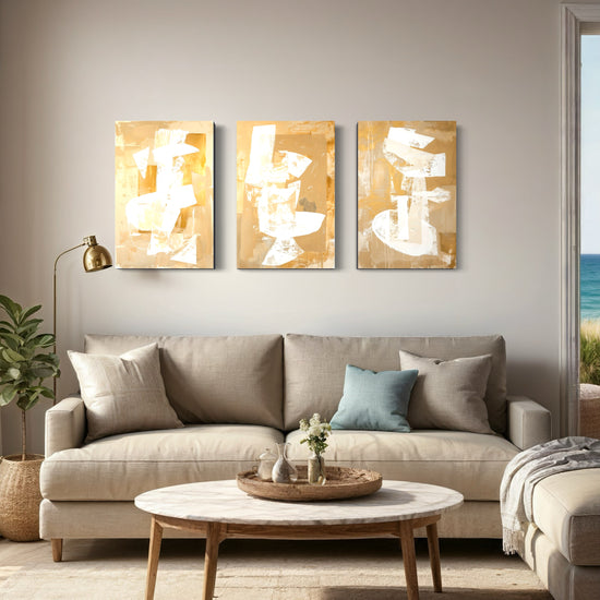 Golden Luminescence Set of 3 Wall Art