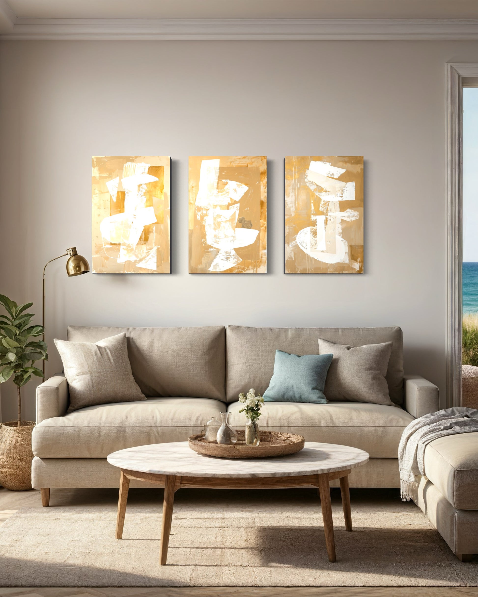 Golden Luminescence Set of 3 Wall Art