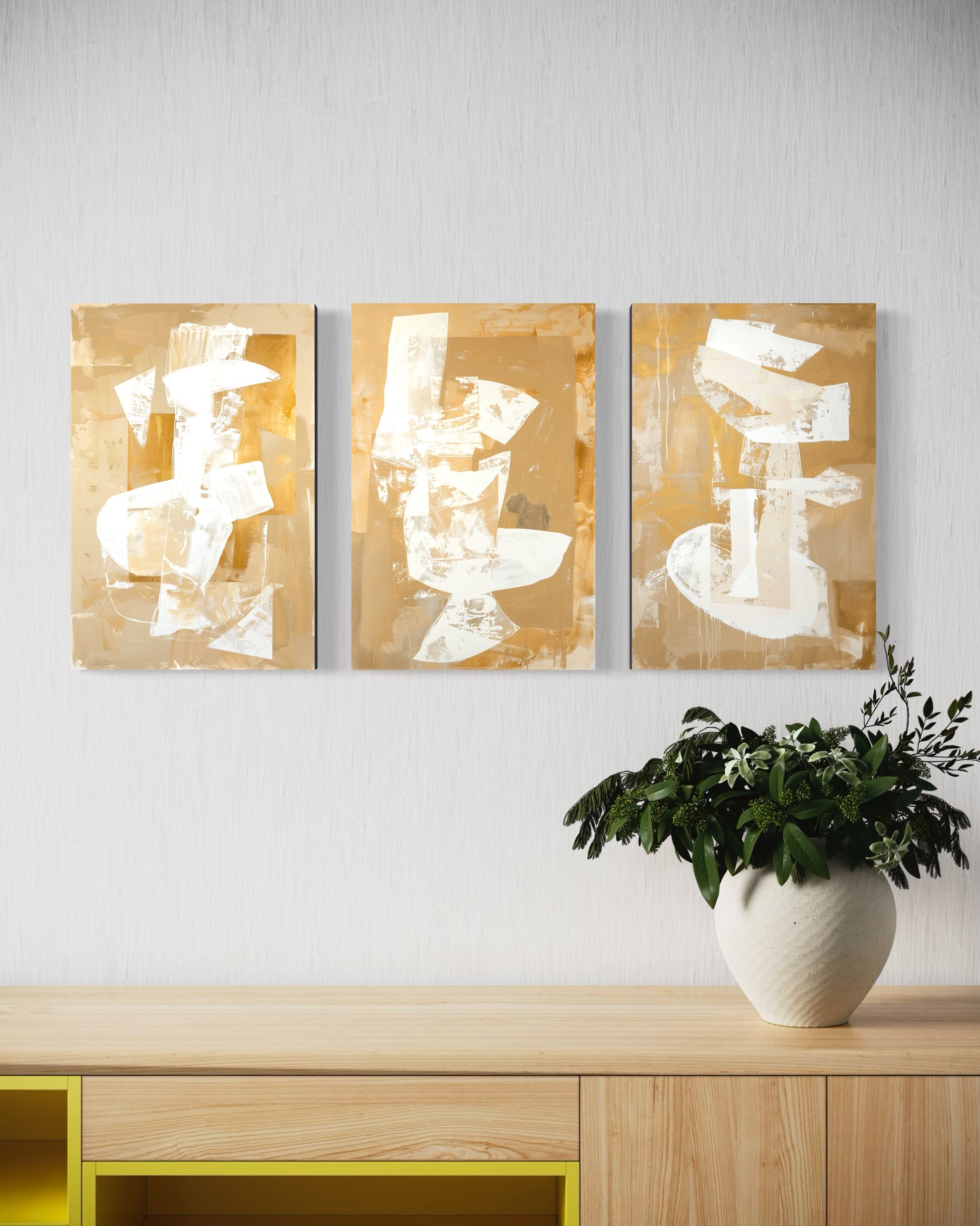 Golden Luminescence Set of 3 Wall Art
