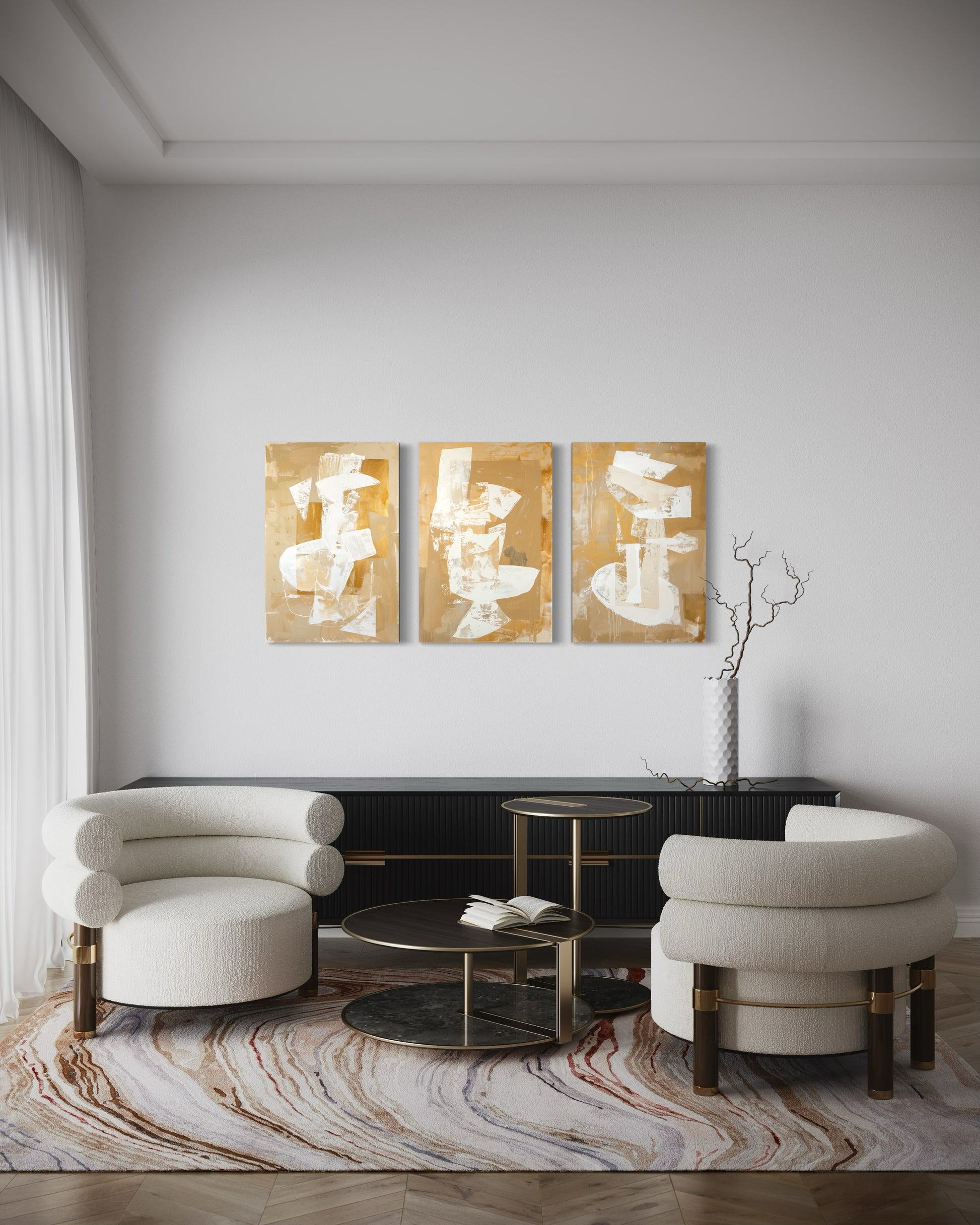 Golden Luminescence Set of 3 Wall Art - Blanq Canvas